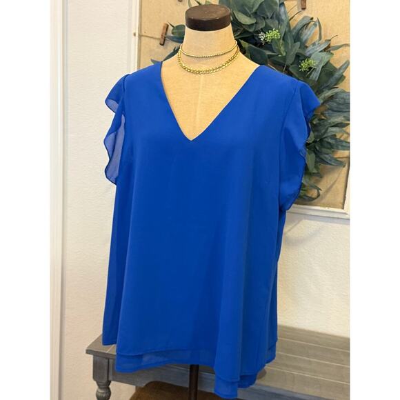 ALICE CO royal Blue Flutter Sleeve Top Shirt Blouse Women XXL 2XL - Picture 1 of 7